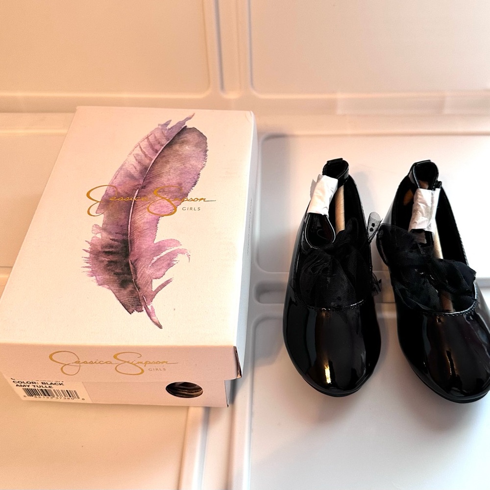 Jessica Simpson Kids' Shiny Black Tulle Ballet Shoes